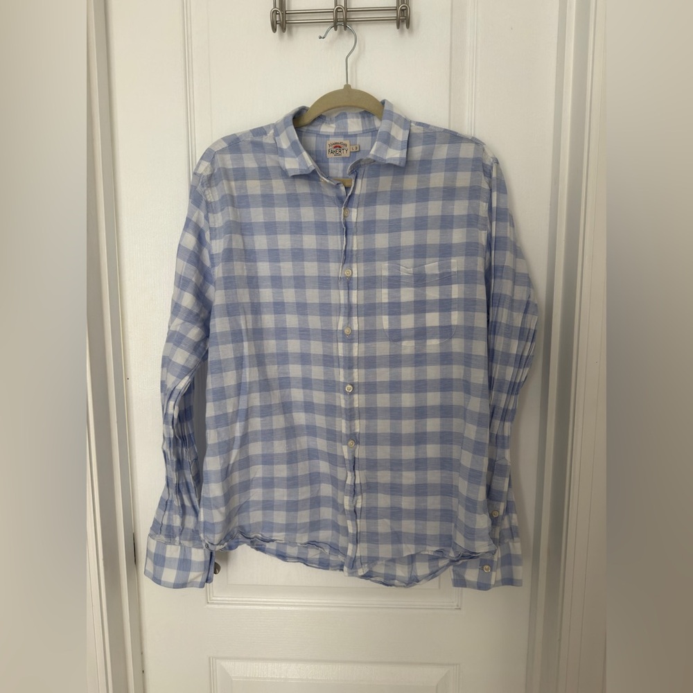 Faherty Light Blue and White Plaid Shirt